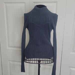DRESS FORUM Charcoal Gray Women's Ribbed Turtleneck Sweater Size Small